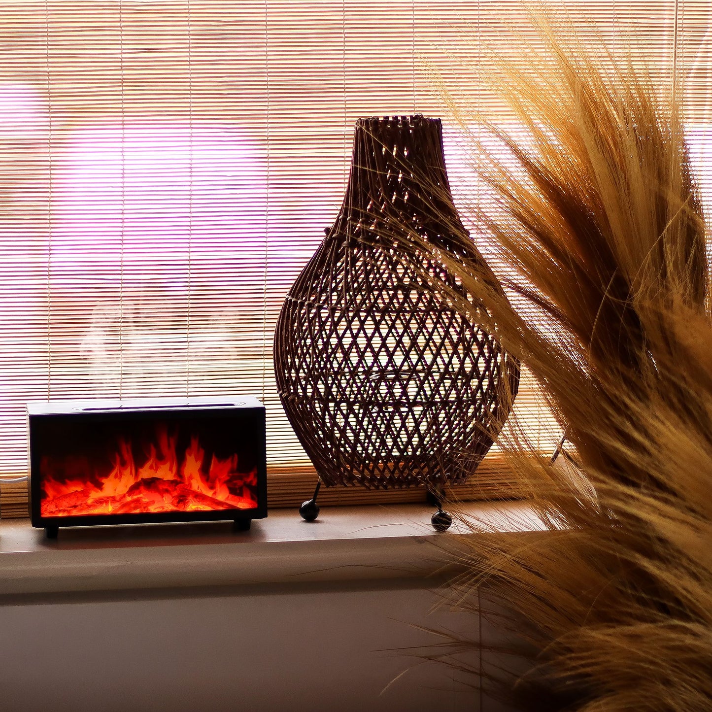 Flame Effect Aroma Diffuser with Birdsound - Black USB - Colour Change